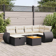 7-dijelni set vrtnih sofa od poliratana s jastucima crni Crna