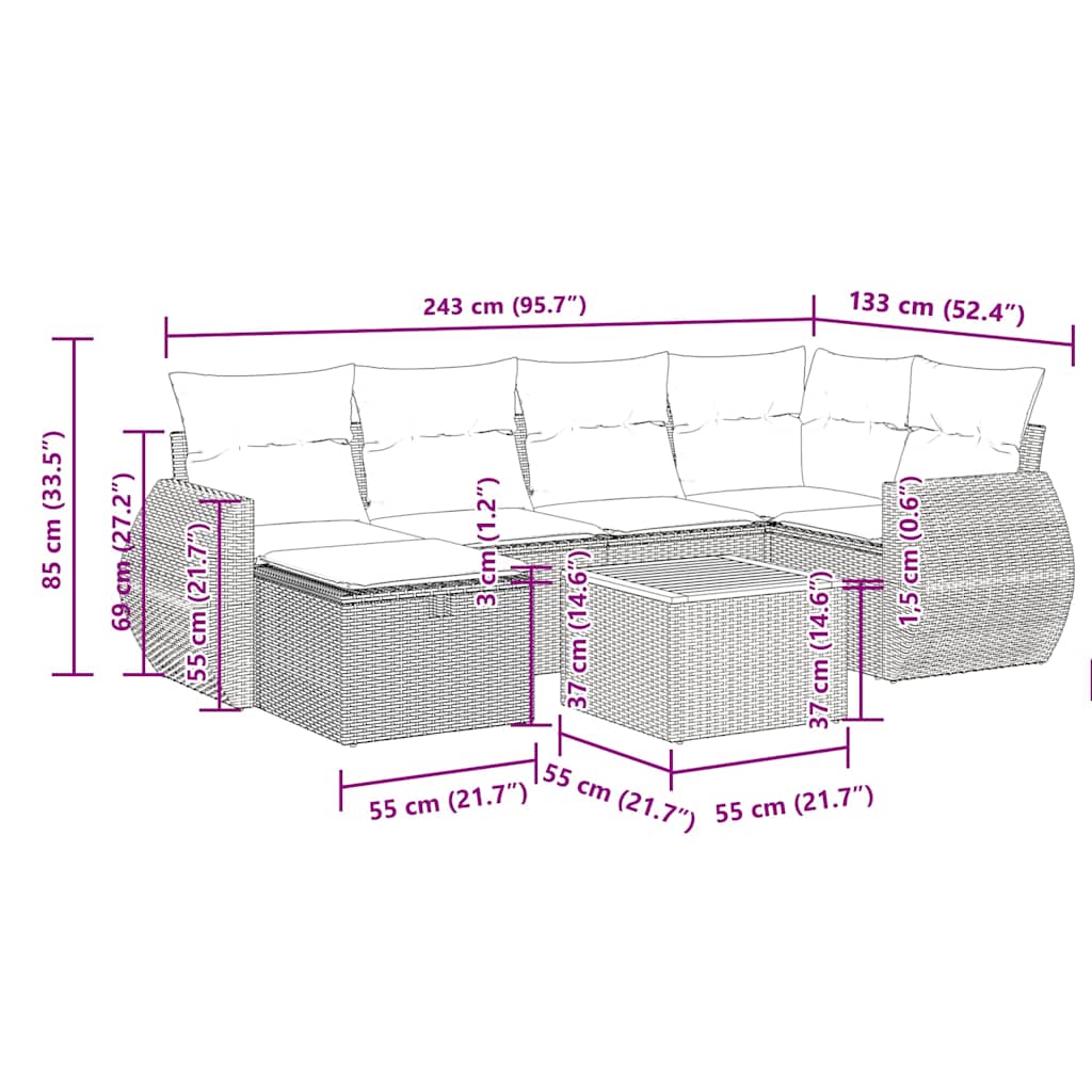 7-dijelni set vrtnih sofa sivi od poliratana