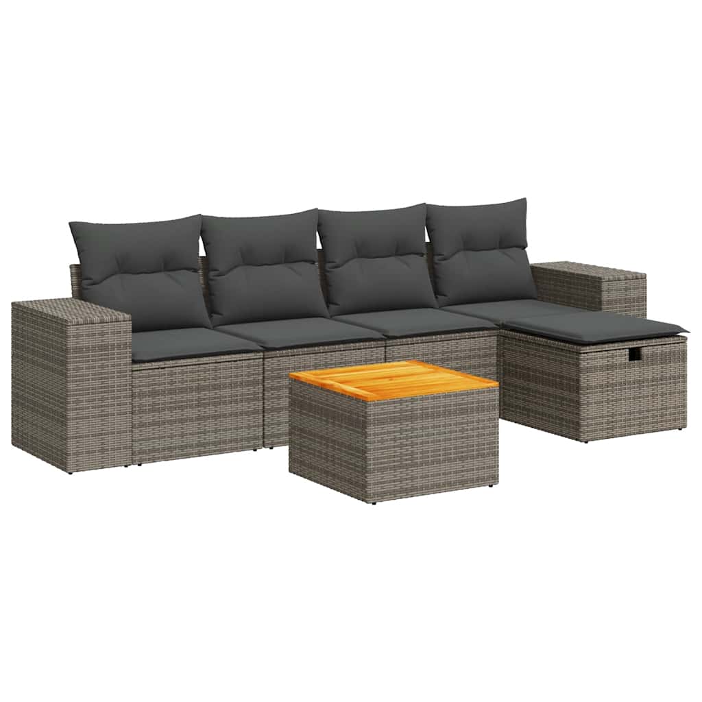 6-dijelni set vrtnih sofa od poliratana s jastucima sivi