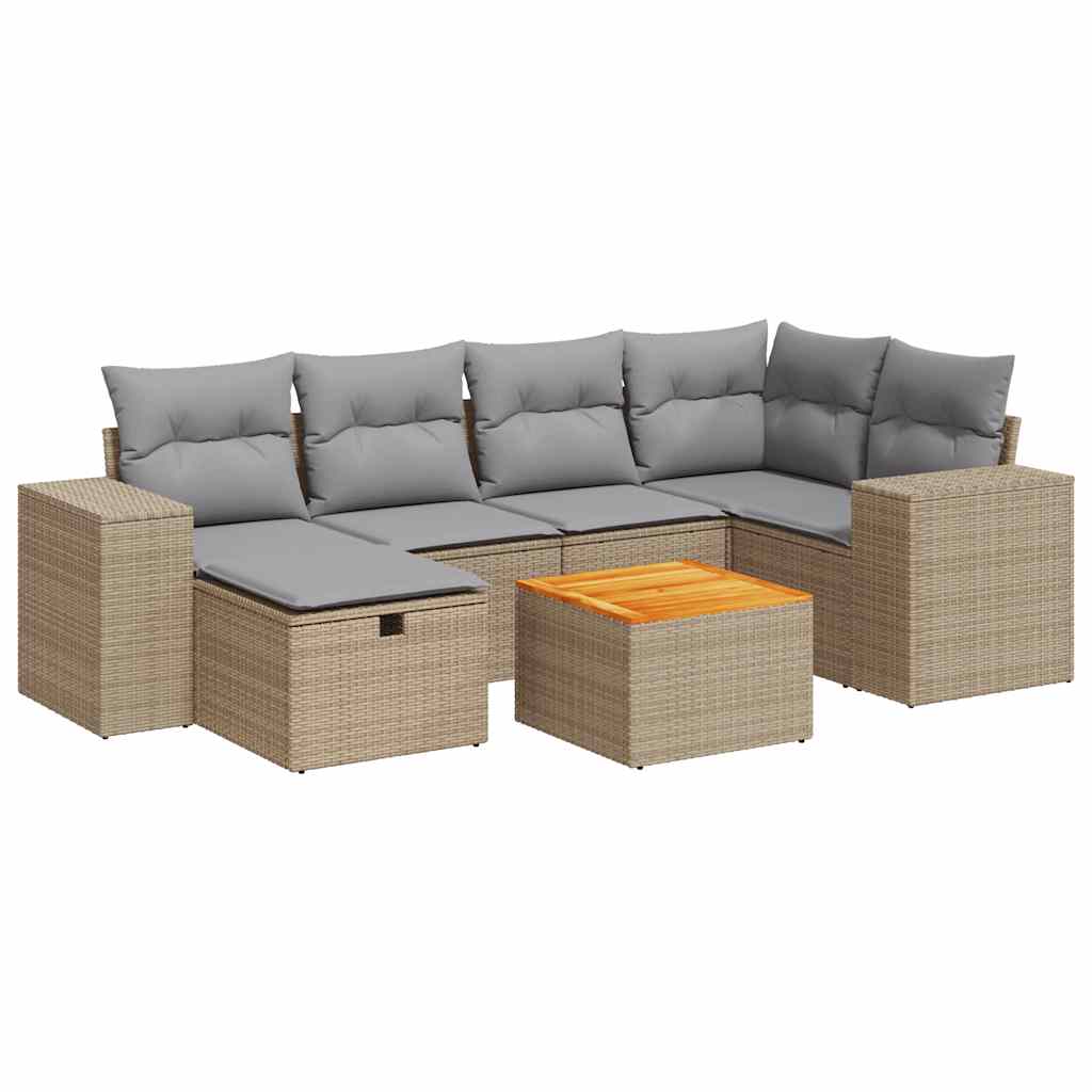 7-dijelni set vrtnih sofa od poliratana s jastucima bež