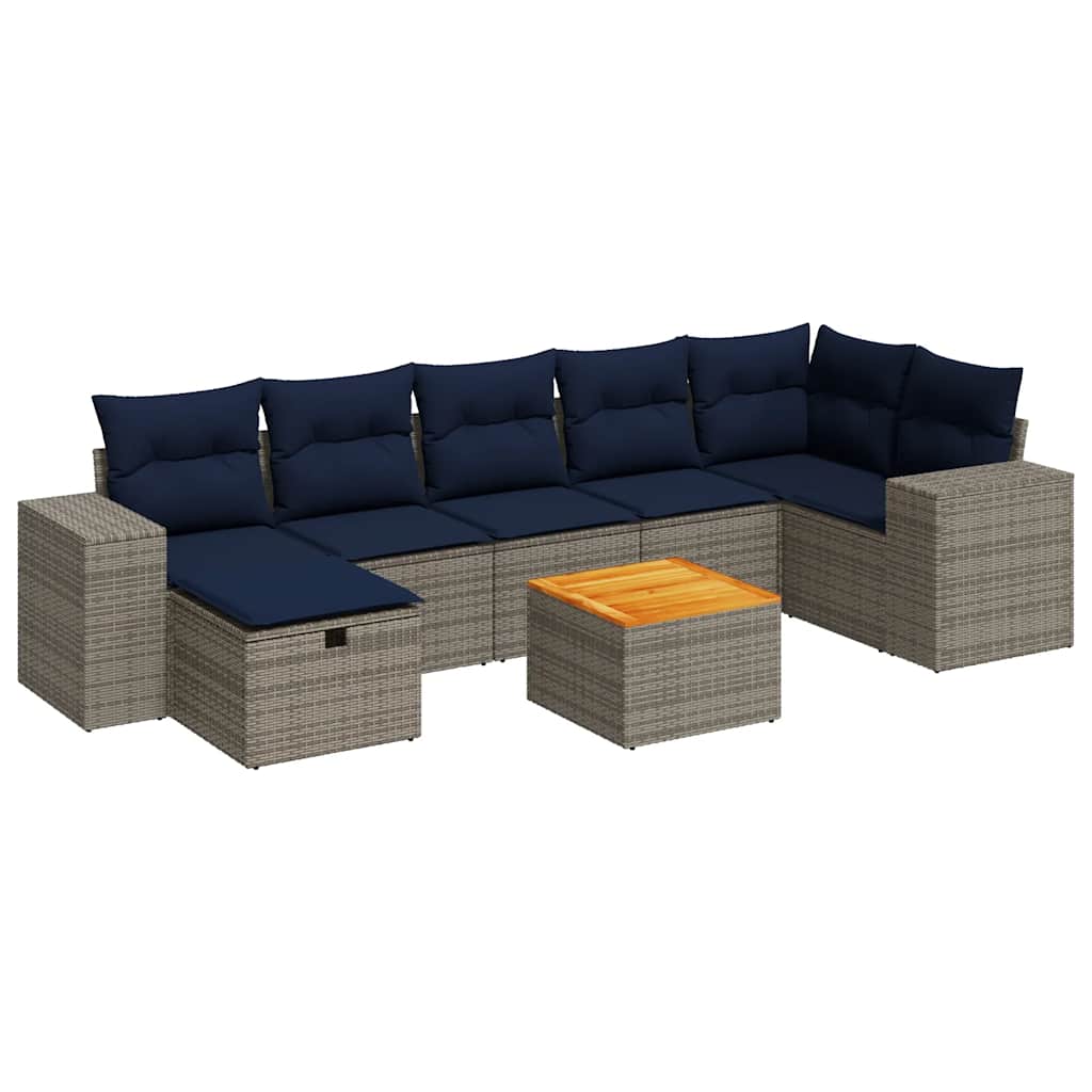 8-dijelni set vrtnih sofa od poliratana s jastucima sivi
