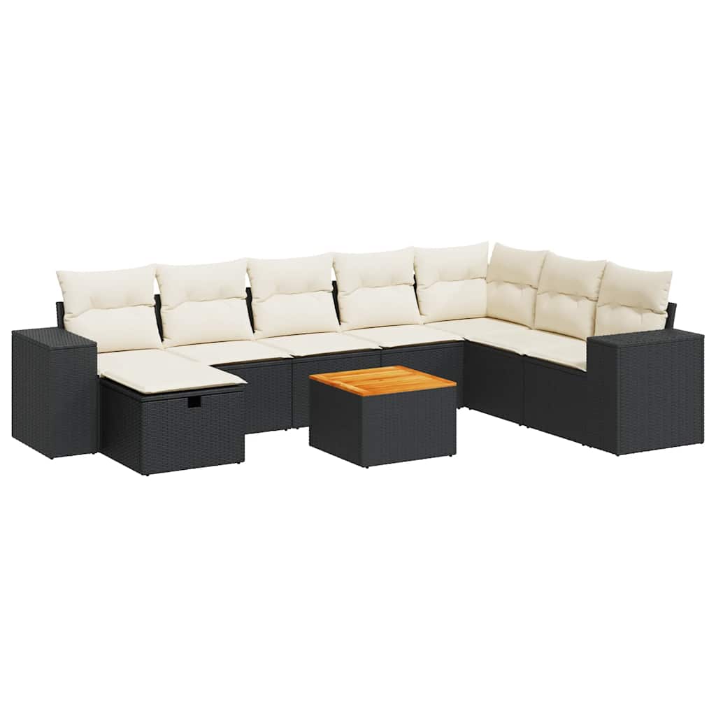 9-dijelni set vrtnih sofa s jastucima crni od poliratana