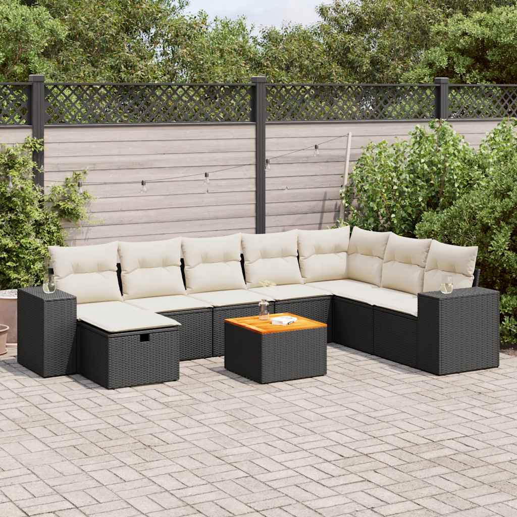 9-dijelni set vrtnih sofa s jastucima crni od poliratana