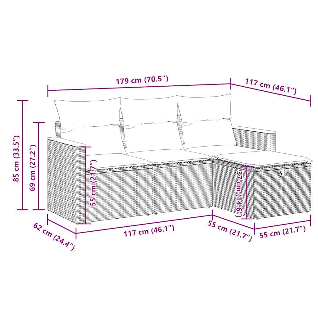 4-dijelni set vrtnih sofa od poliratana s jastucima crni
