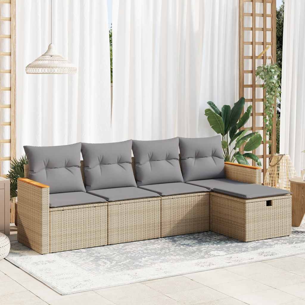 5-dijelni set vrtnih sofa s jastucima bež od poliratana
