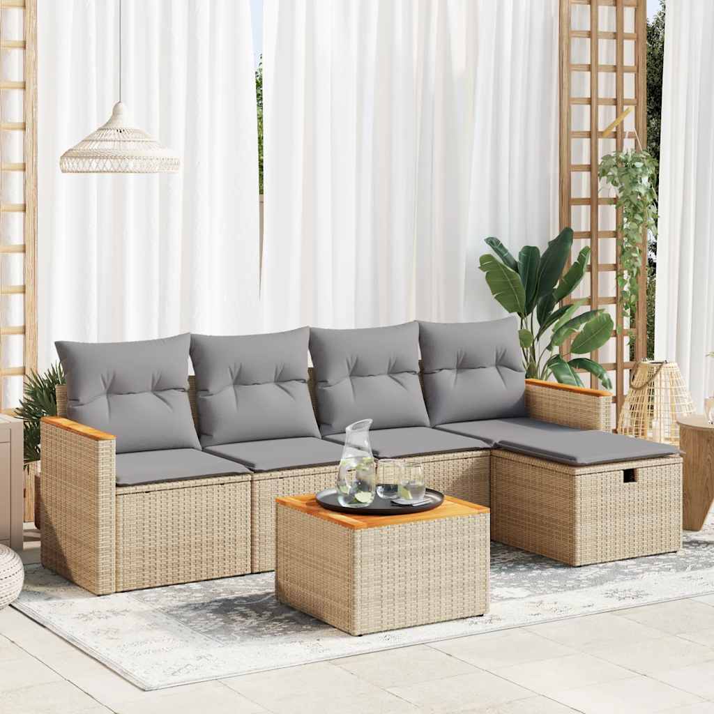 5-dijelni set vrtnih sofa s jastucima bež od poliratana