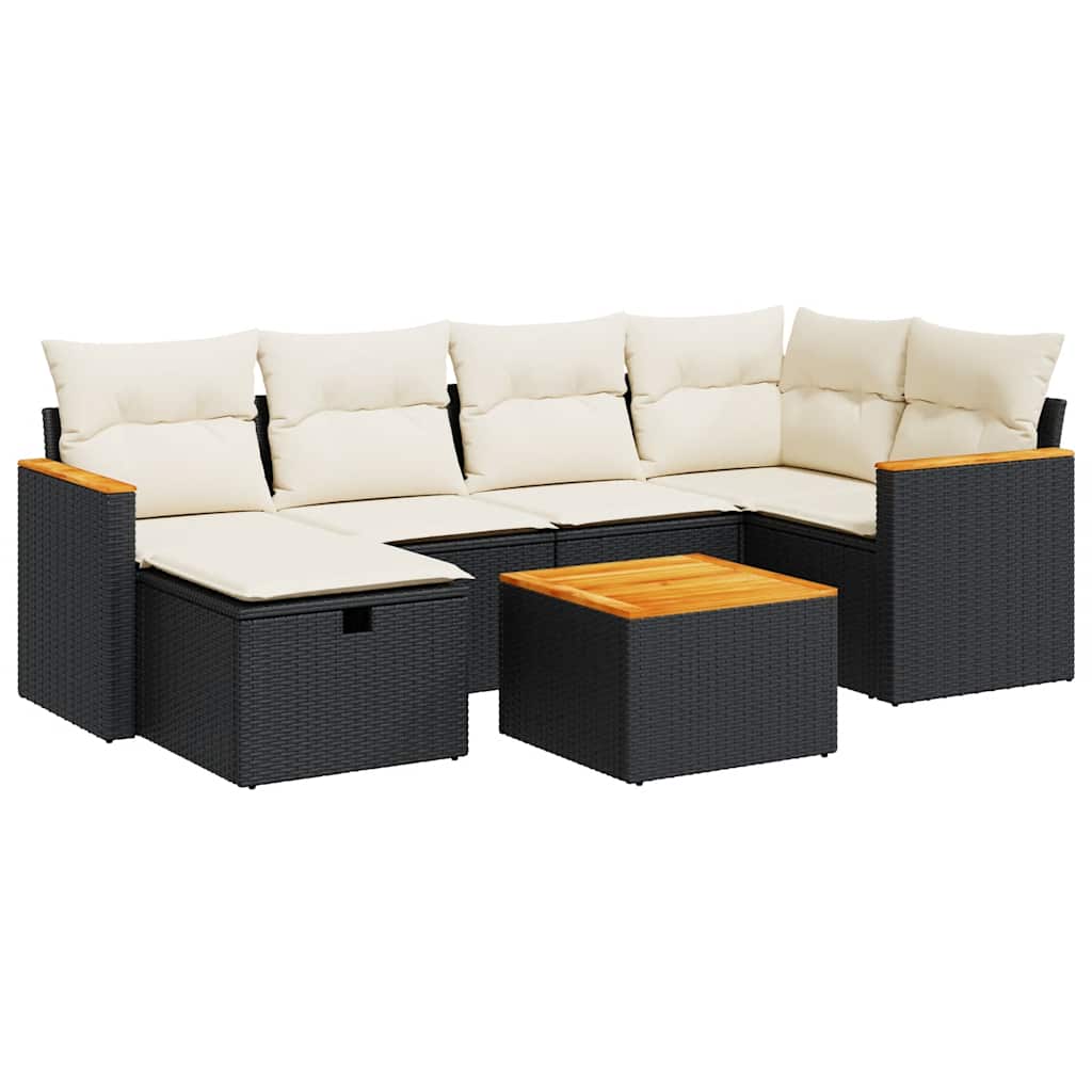 7-dijelni set vrtnih sofa od poliratana s jastucima crni