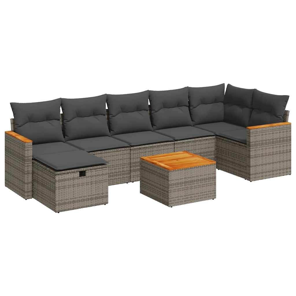 8-dijelni set vrtnih sofa od poliratana s jastucima sivi