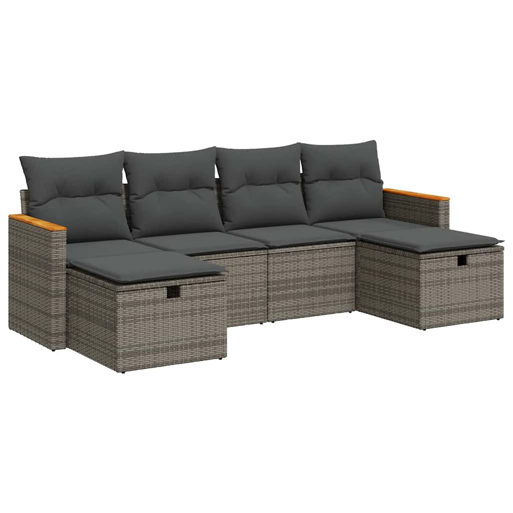 6-dijelni set vrtnih sofa od poliratana s jastucima sivi