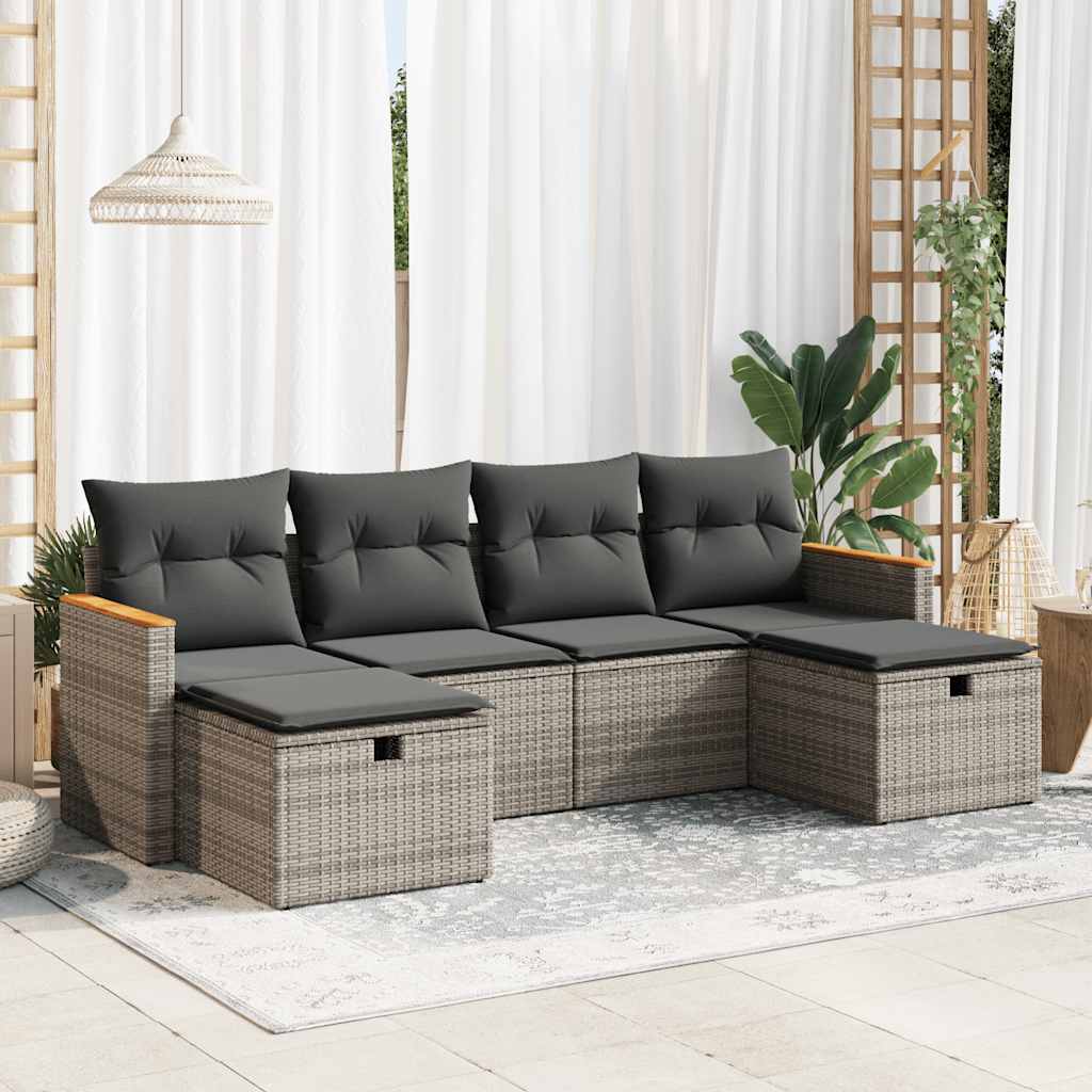 6-dijelni set vrtnih sofa od poliratana s jastucima sivi