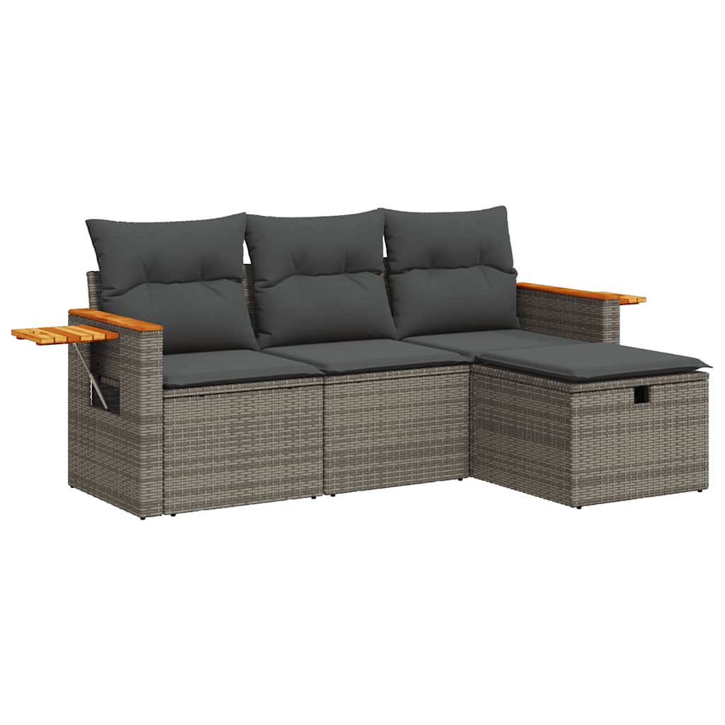 4-dijelni set vrtnih sofa od poliratana s jastucima sivi