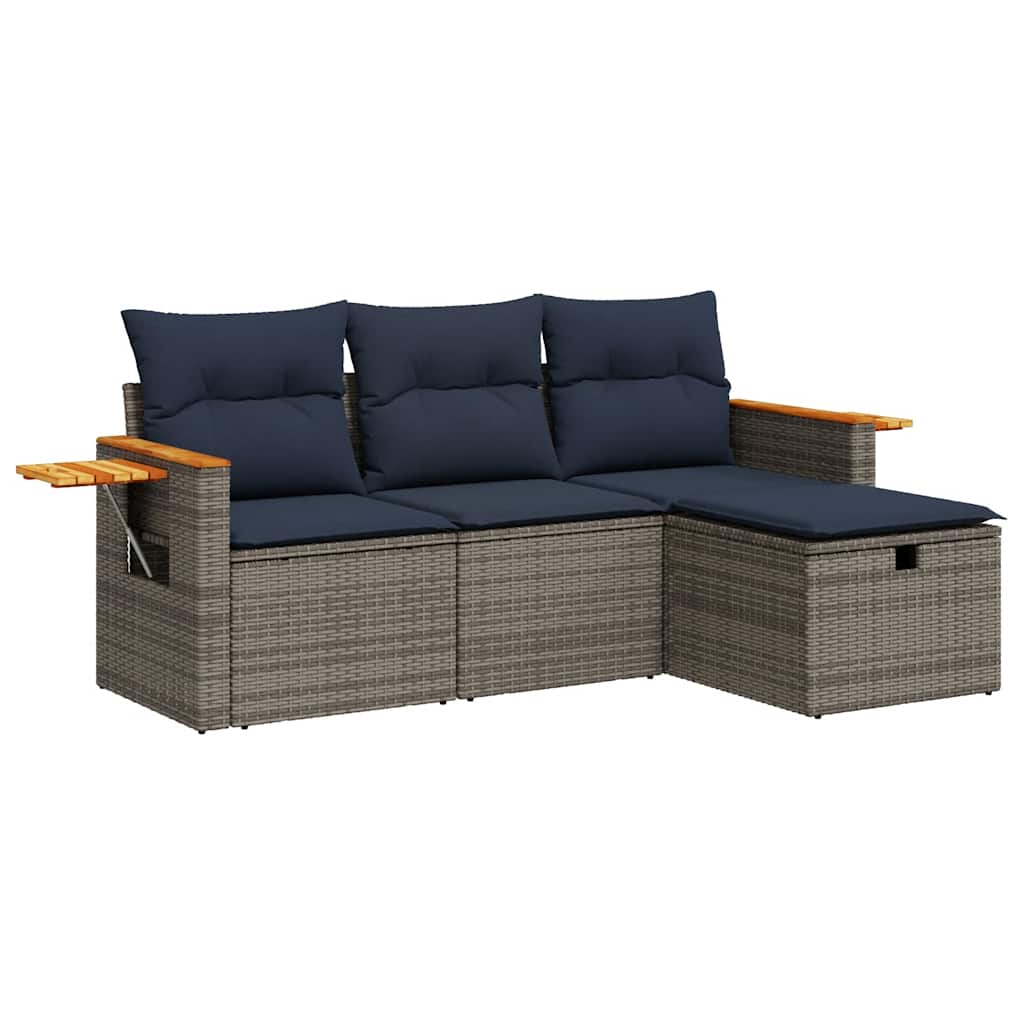 4-dijelni set vrtnih sofa od poliratana s jastucima sivi