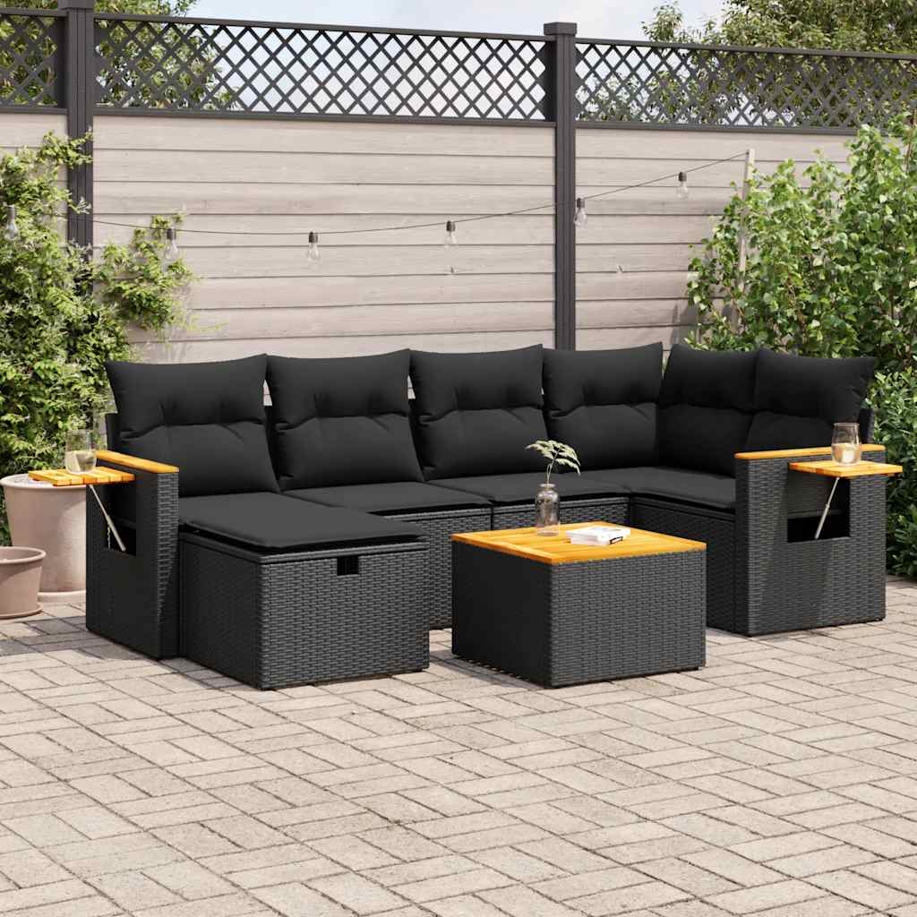 7-dijelni set vrtnih sofa od poliratana s jastucima crni