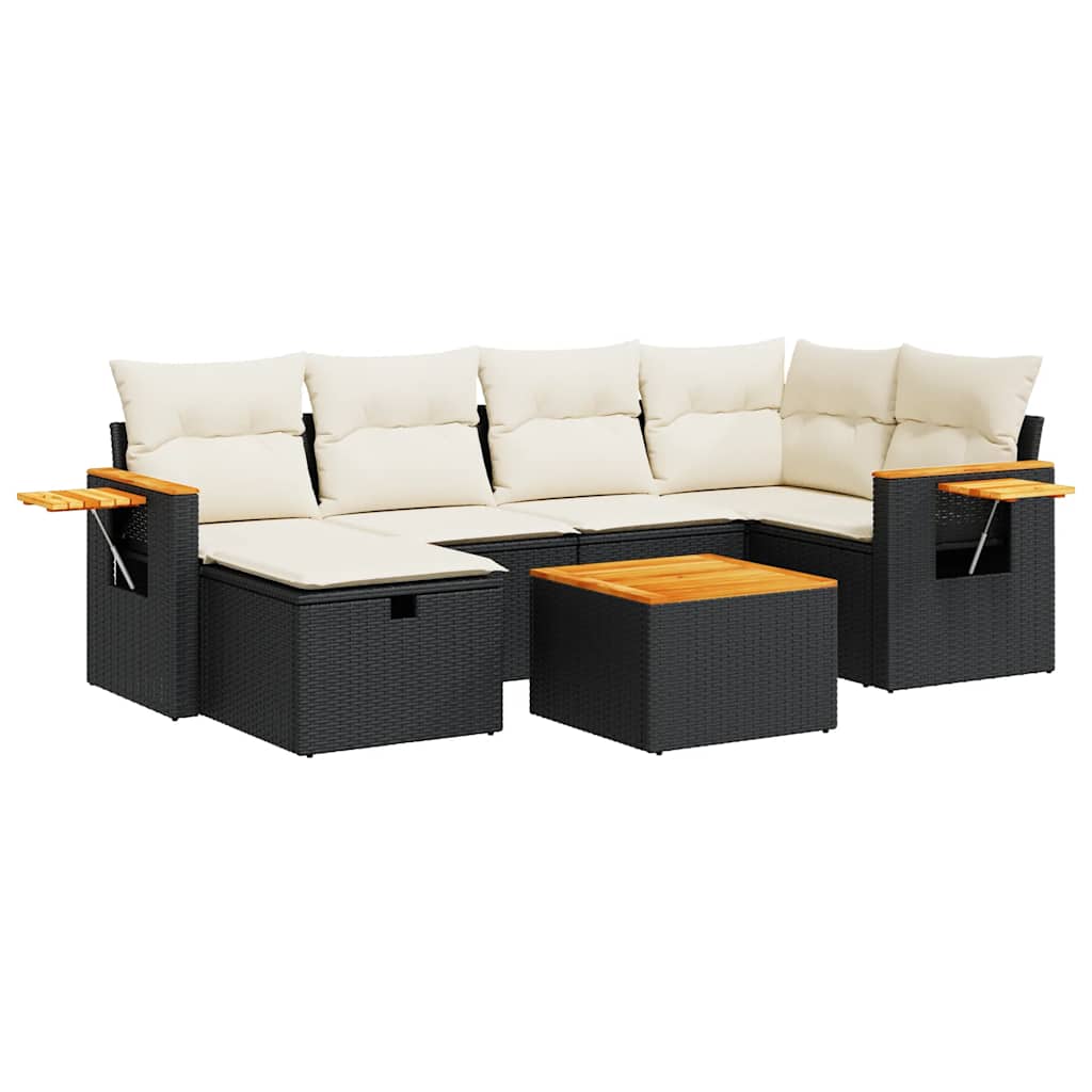 7-dijelni set vrtnih sofa od poliratana s jastucima crni