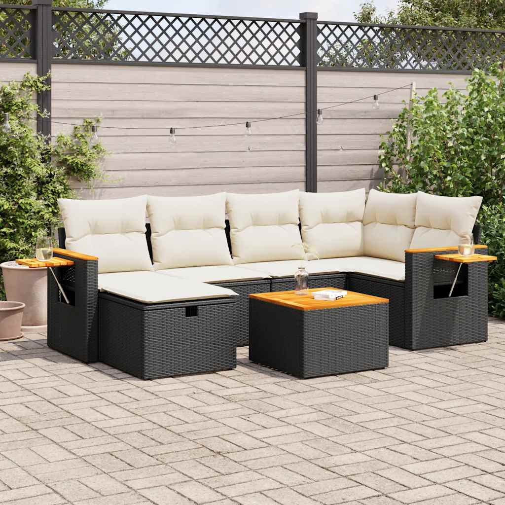 7-dijelni set vrtnih sofa od poliratana s jastucima crni