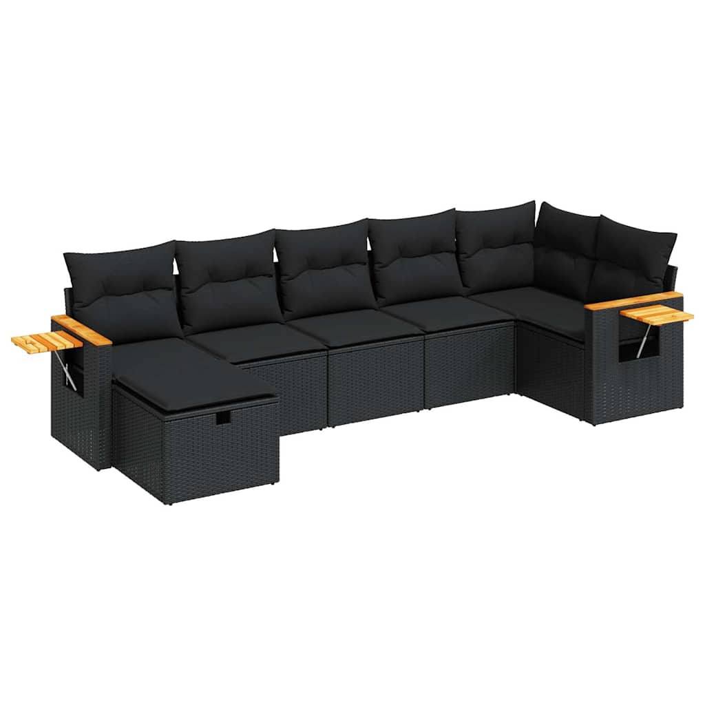 7-dijelni set vrtnih sofa od poliratana s jastucima crni