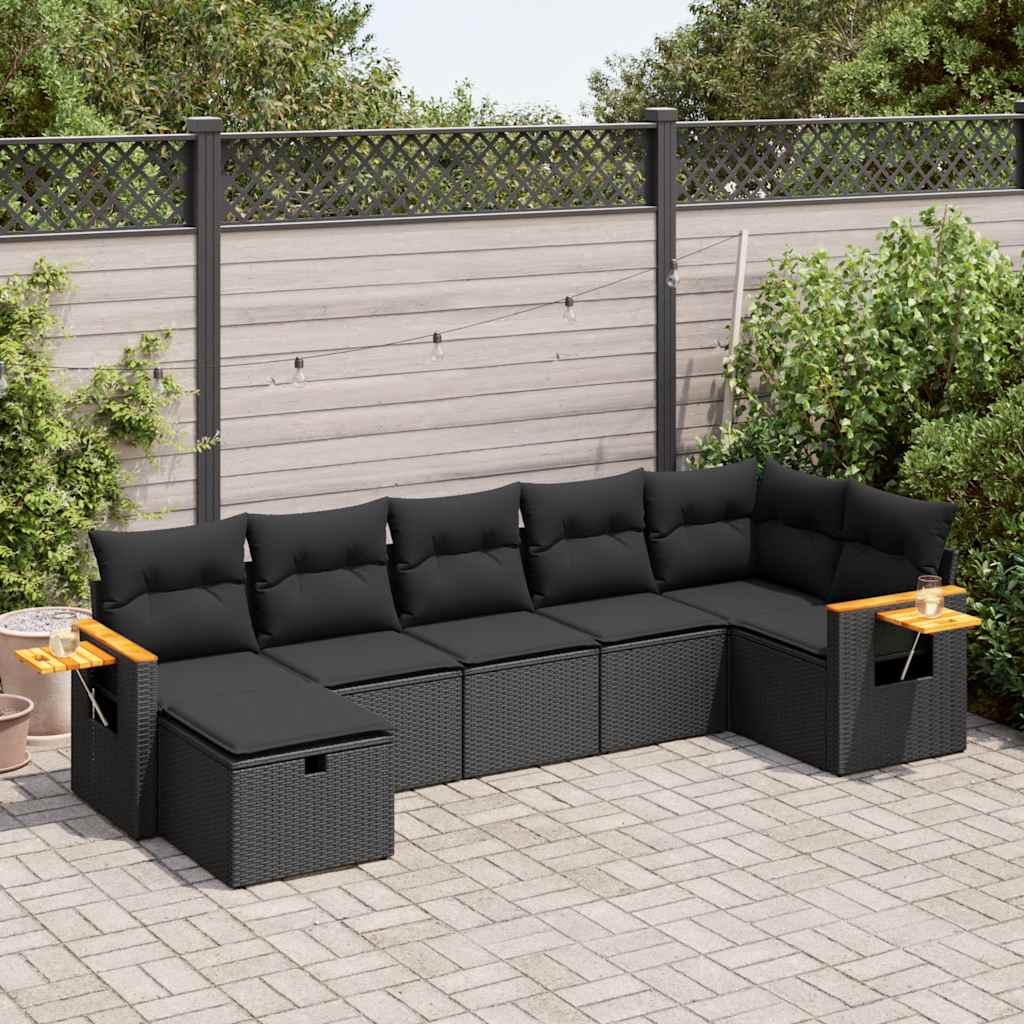 7-dijelni set vrtnih sofa od poliratana s jastucima crni