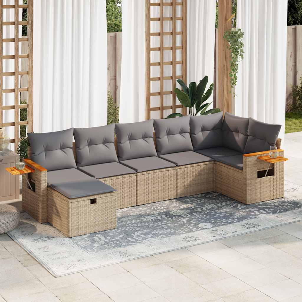 7-dijelni set vrtnih sofa od poliratana s jastucima bež