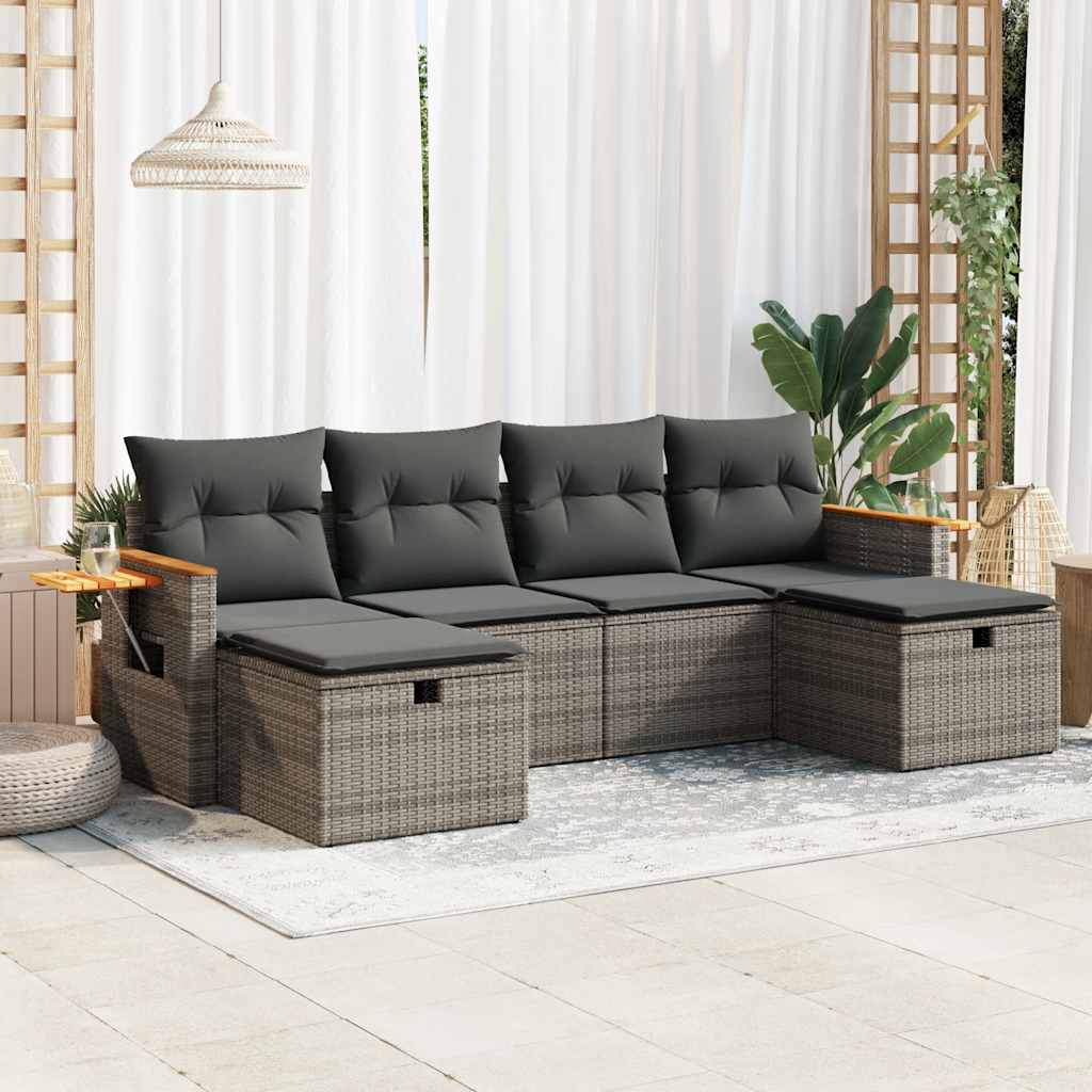 6-dijelni set vrtnih sofa od poliratana s jastucima sivi