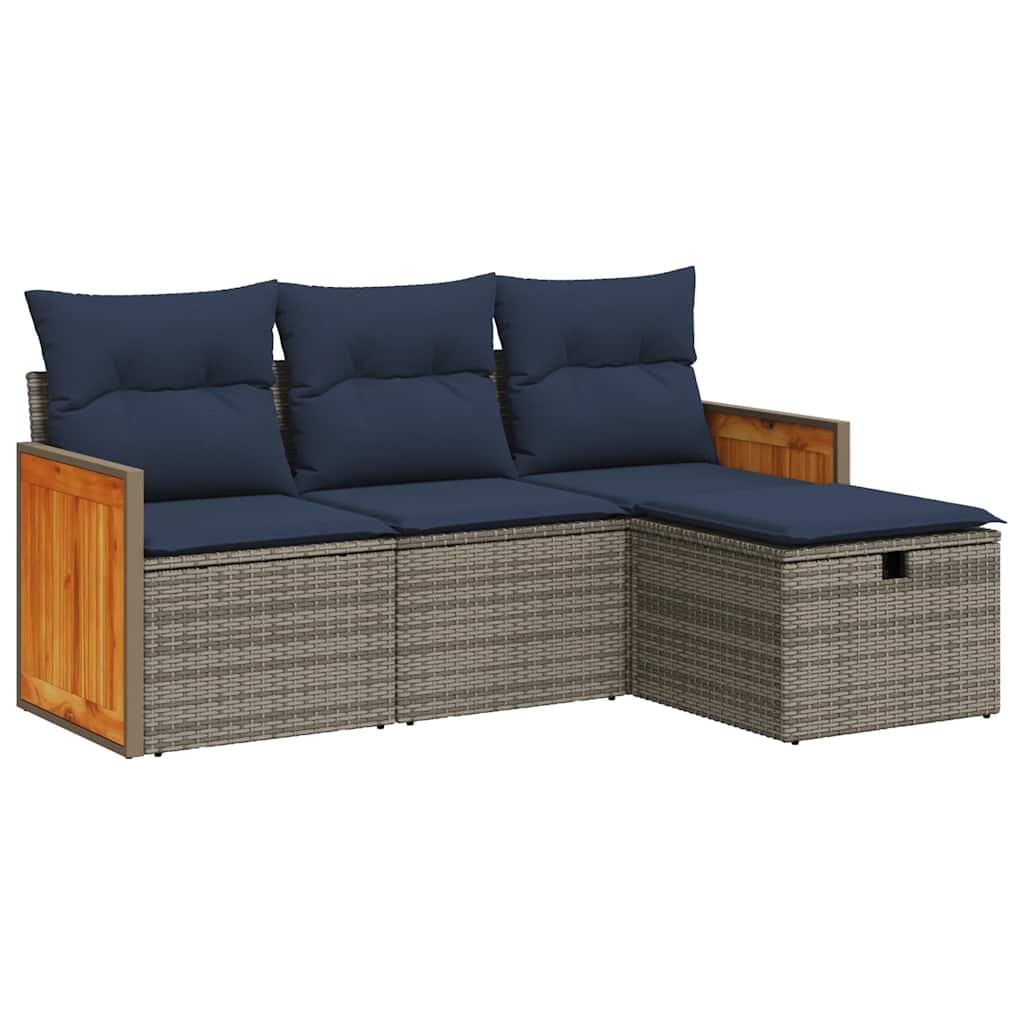 4-dijelni set vrtnih sofa od poliratana s jastucima sivi