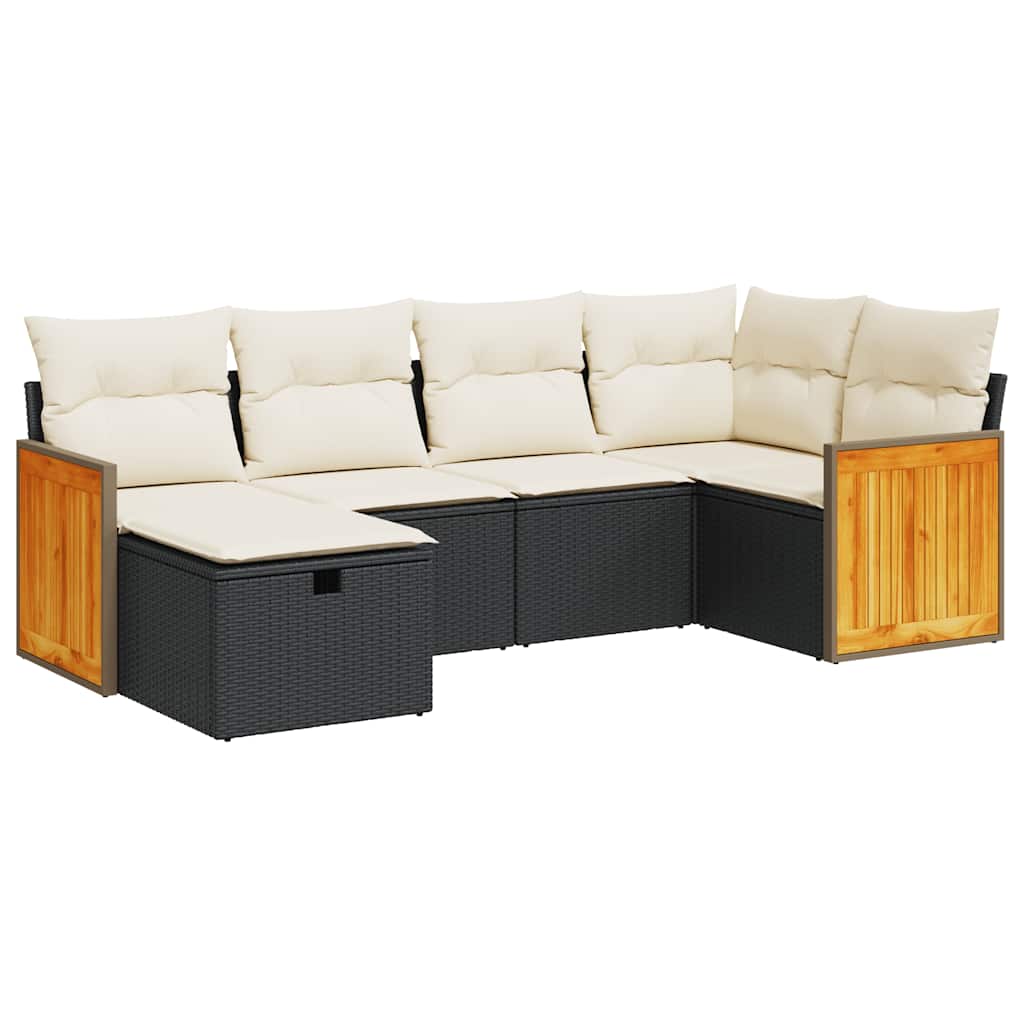 6-dijelni set vrtnih sofa s jastucima crni od poliratana