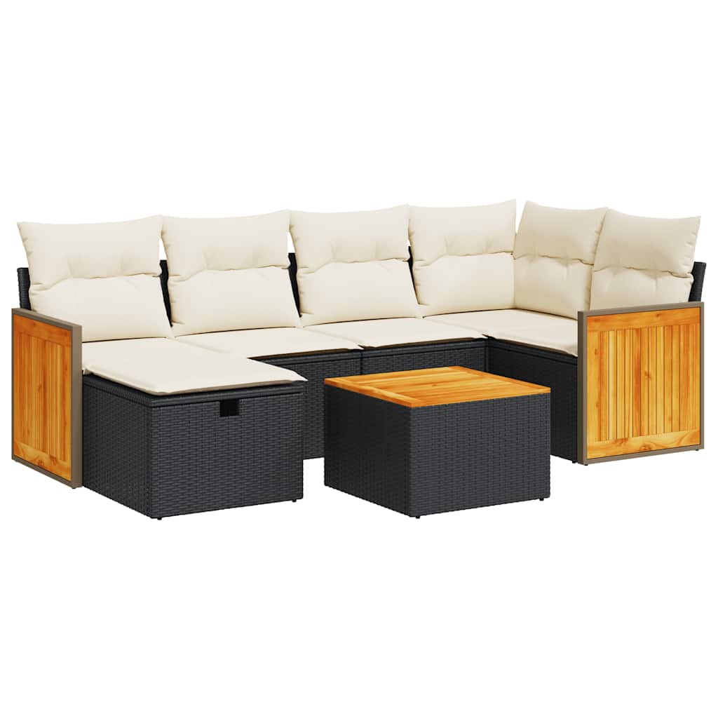 7-dijelni set vrtnih sofa od poliratana s jastucima crni