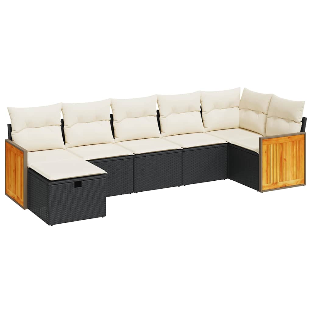 7-dijelni set vrtnih sofa od poliratana s jastucima crni
