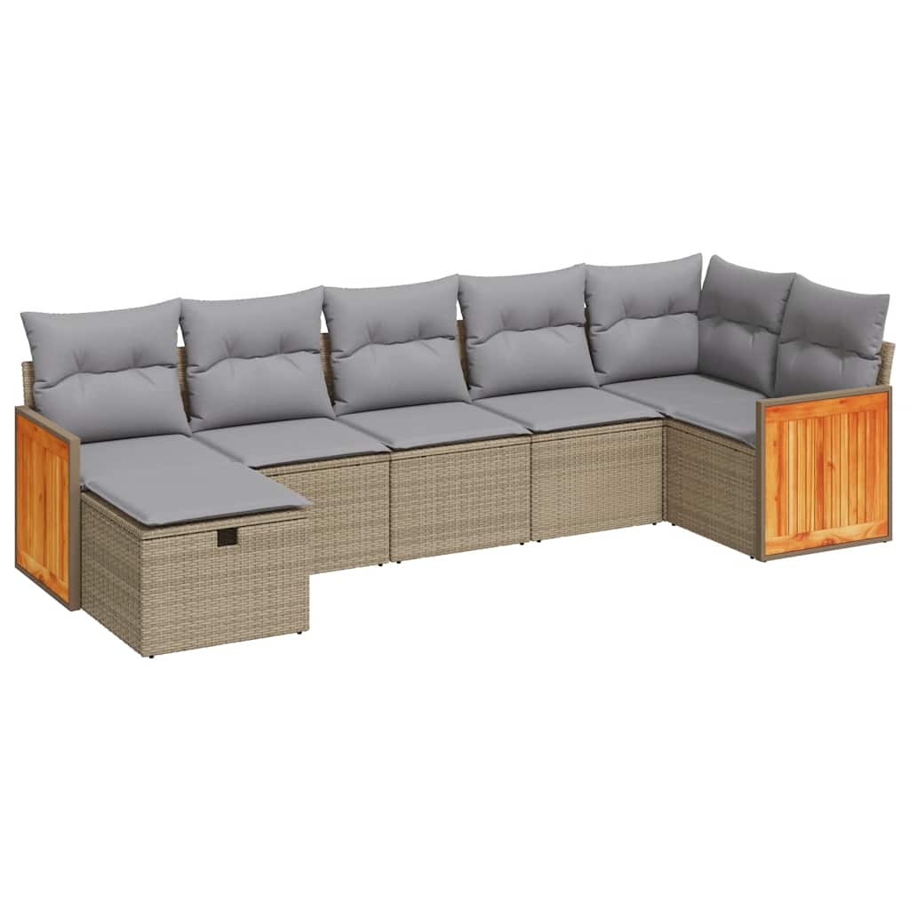 7-dijelni set vrtnih sofa od poliratana s jastucima bež