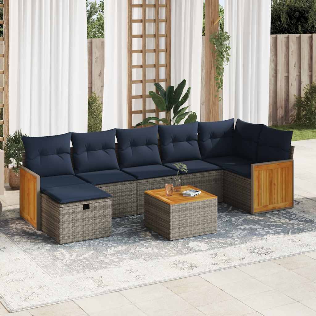 8-dijelni set vrtnih sofa od poliratana s jastucima sivi