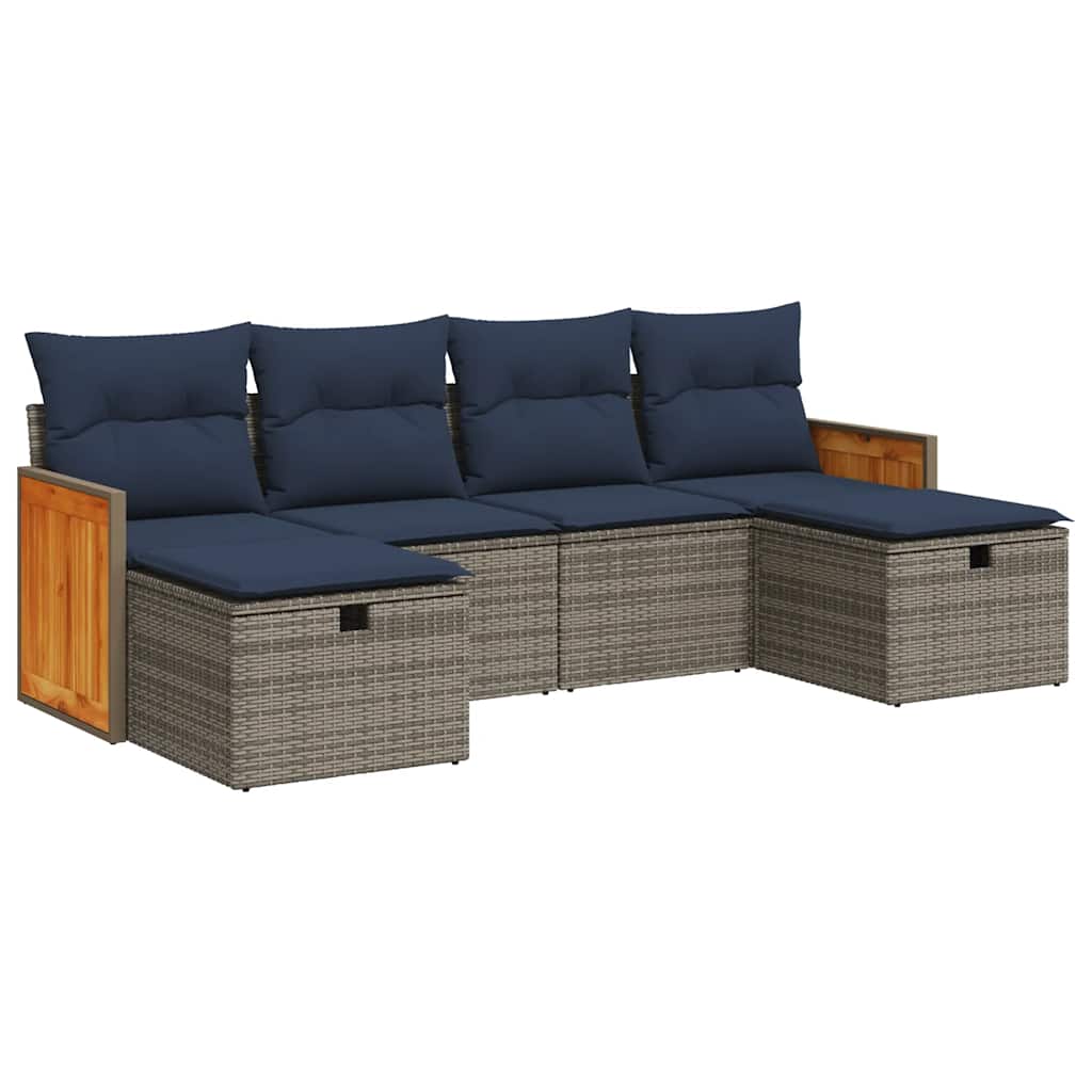 6-dijelni set vrtnih sofa od poliratana s jastucima sivi