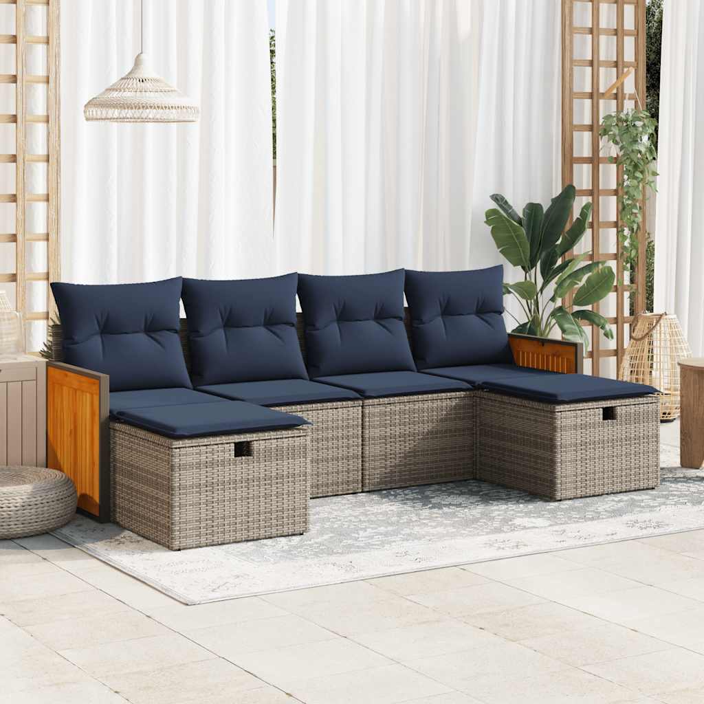6-dijelni set vrtnih sofa od poliratana s jastucima sivi