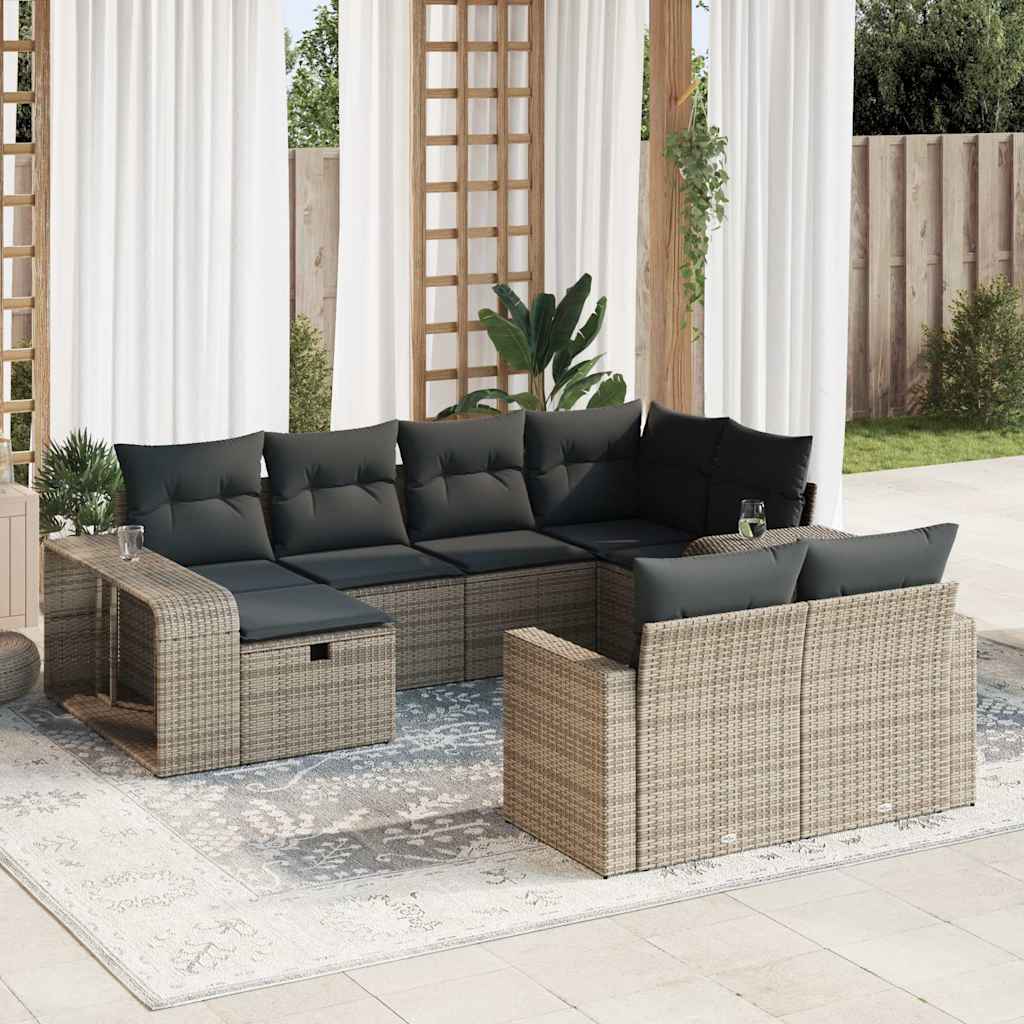 10-dijelni set vrtnih sofa od poliratana s jastucima sivi