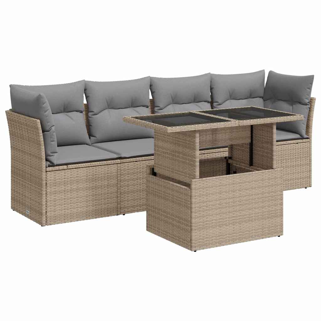 5-dijelni vrtni set sofa s jastucima bež od poliratana