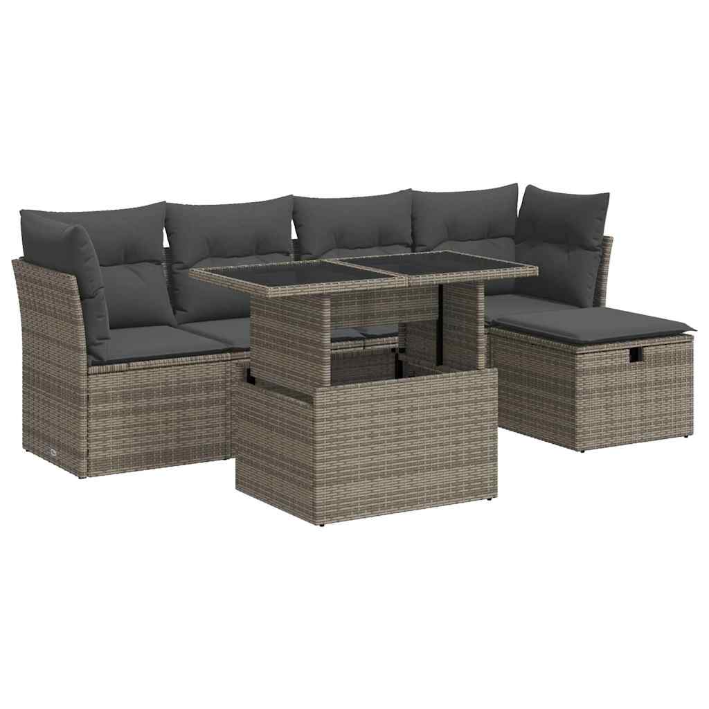 6-dijelni set vrtnih sofa od poliratana s jastucima sivi