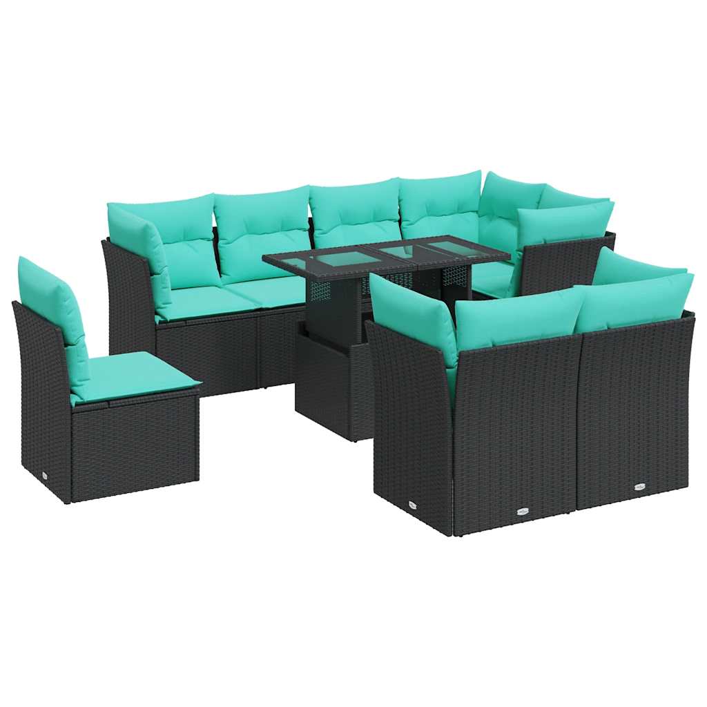 9-dijelni set vrtnih sofa s jastucima crni od poliratana bagrem