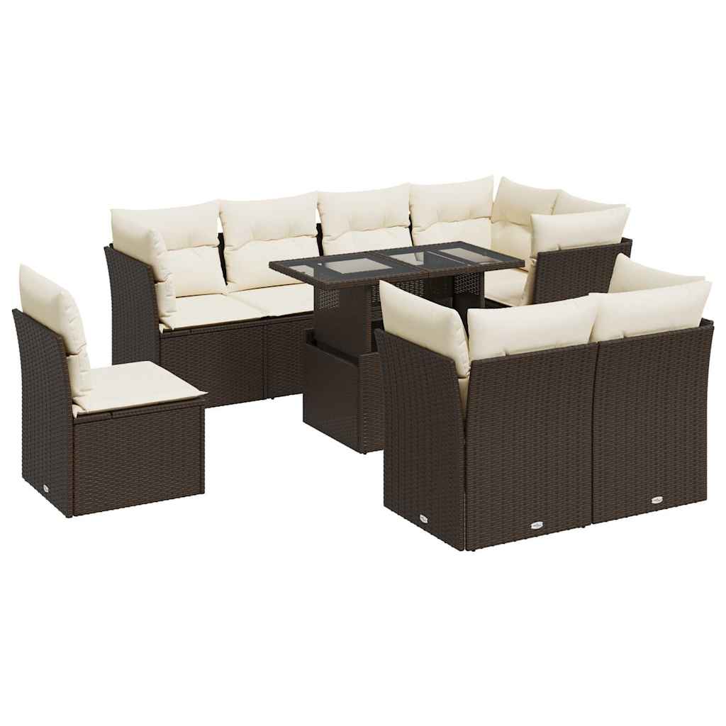 9-dijelni set vrtnih sofa s jastucima poliratan smeđi