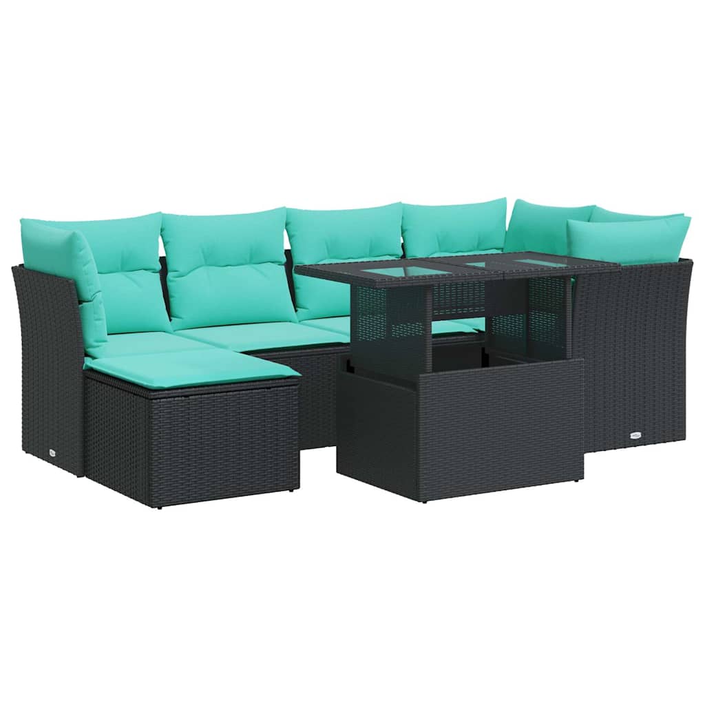 7-dijelni set vrtnih sofa od poliratana s jastucima crni bagrem