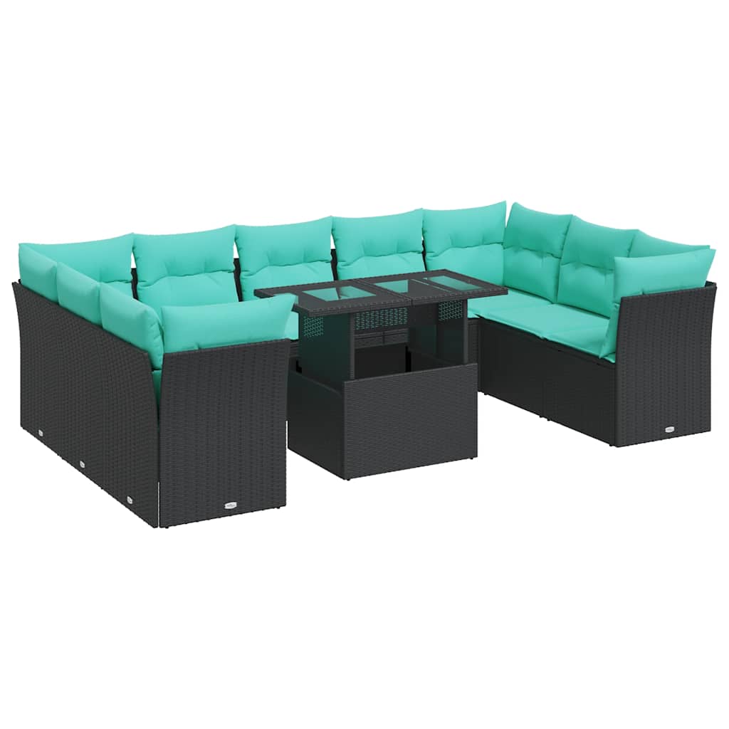 10-dijelni set vrtnih sofa poliratan i bagrem s jastucima