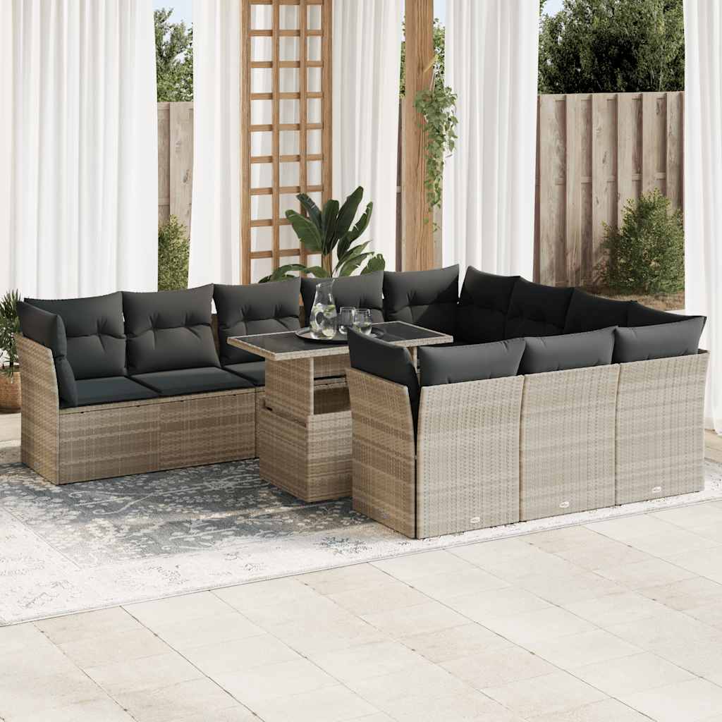 11-dijelni set vrtnih sofa poliratan s jastucima svijetlosivi