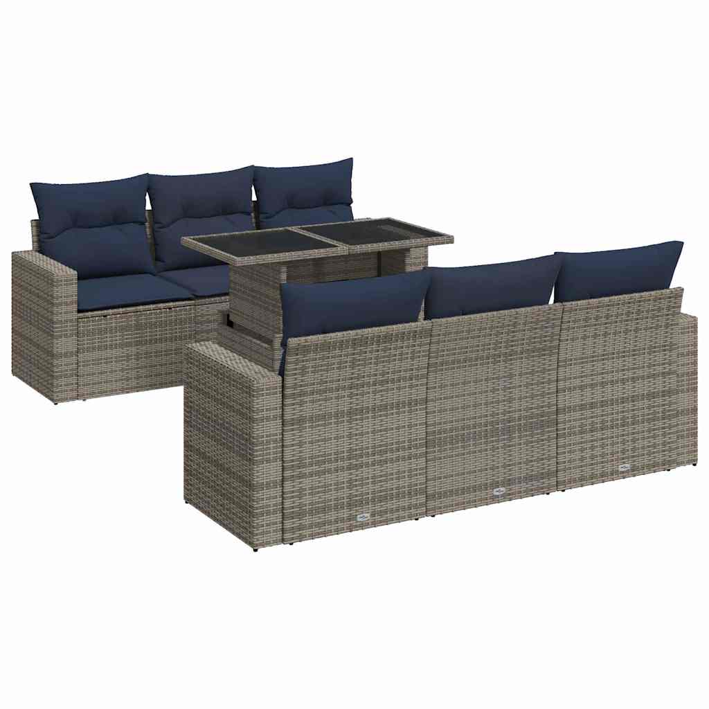 7-dijelni set vrtnih sofa poliratan i bagrem s jastucima sivi
