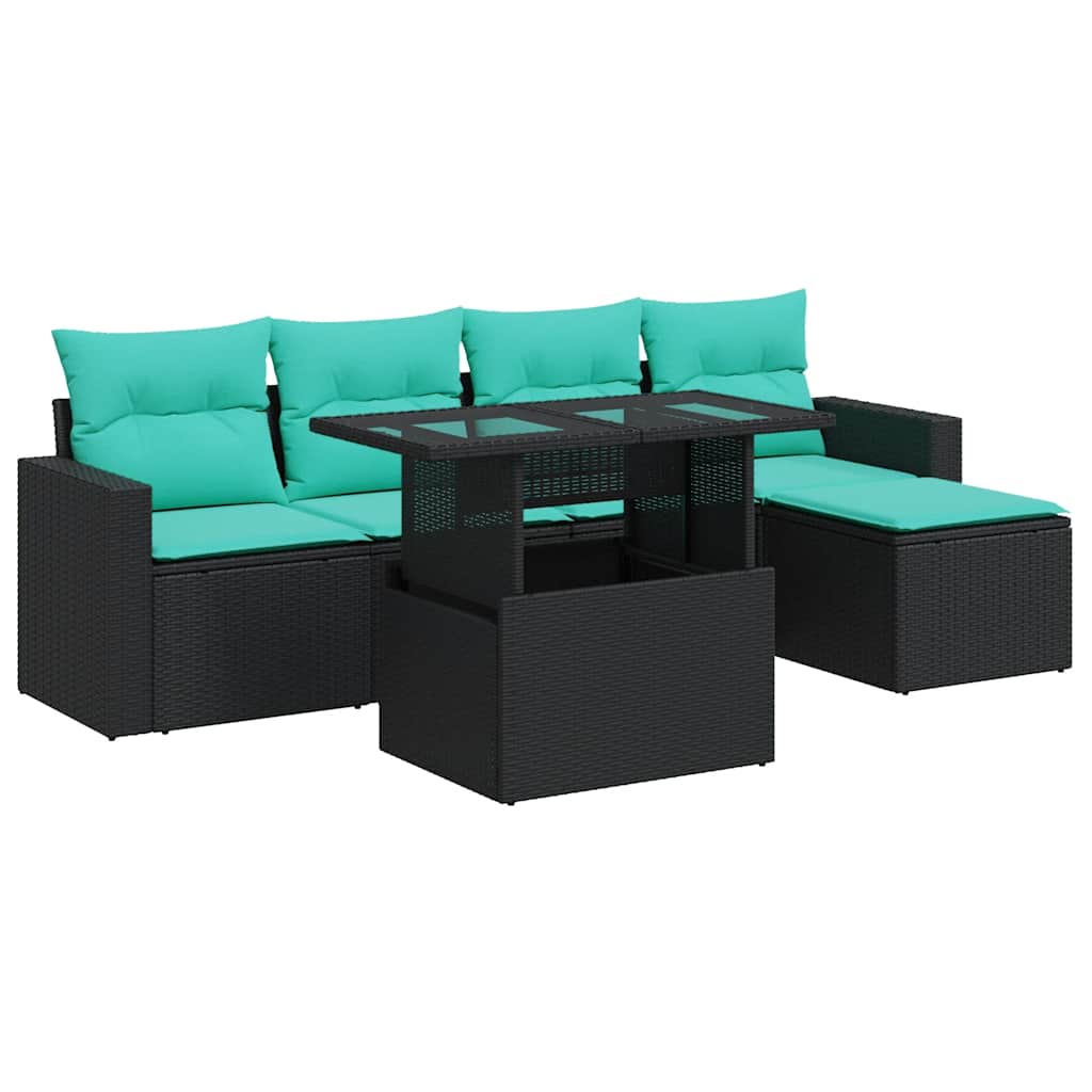 6-dijelni set vrtnih sofa s jastucima crni od poliratana bagrem
