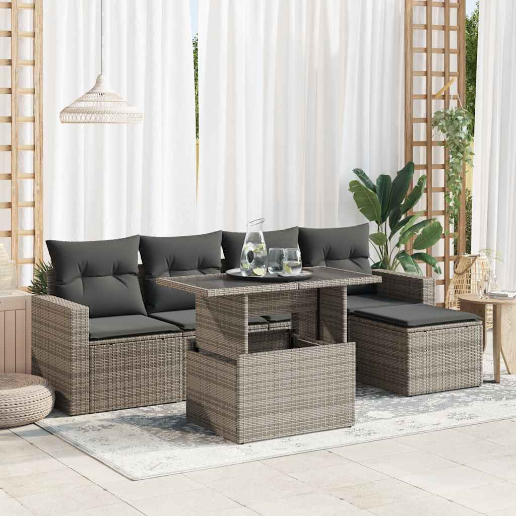 6-dijelni set vrtnih sofa od poliratana s jastucima sivi
