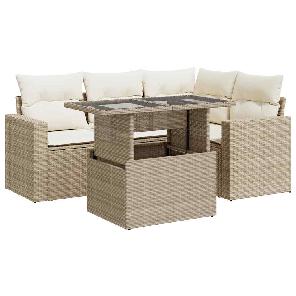 5-dijelni vrtni set sofa s jastucima bež od poliratana