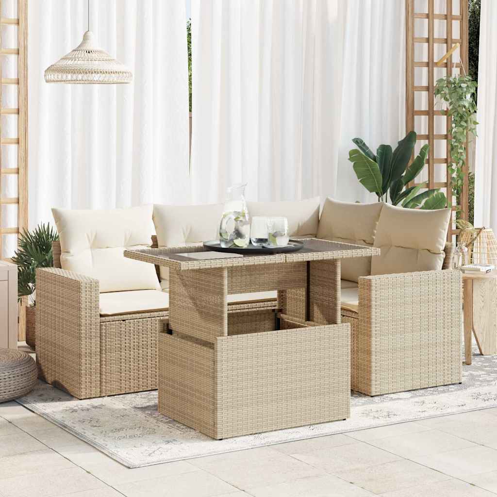 5-dijelni vrtni set sofa s jastucima bež od poliratana