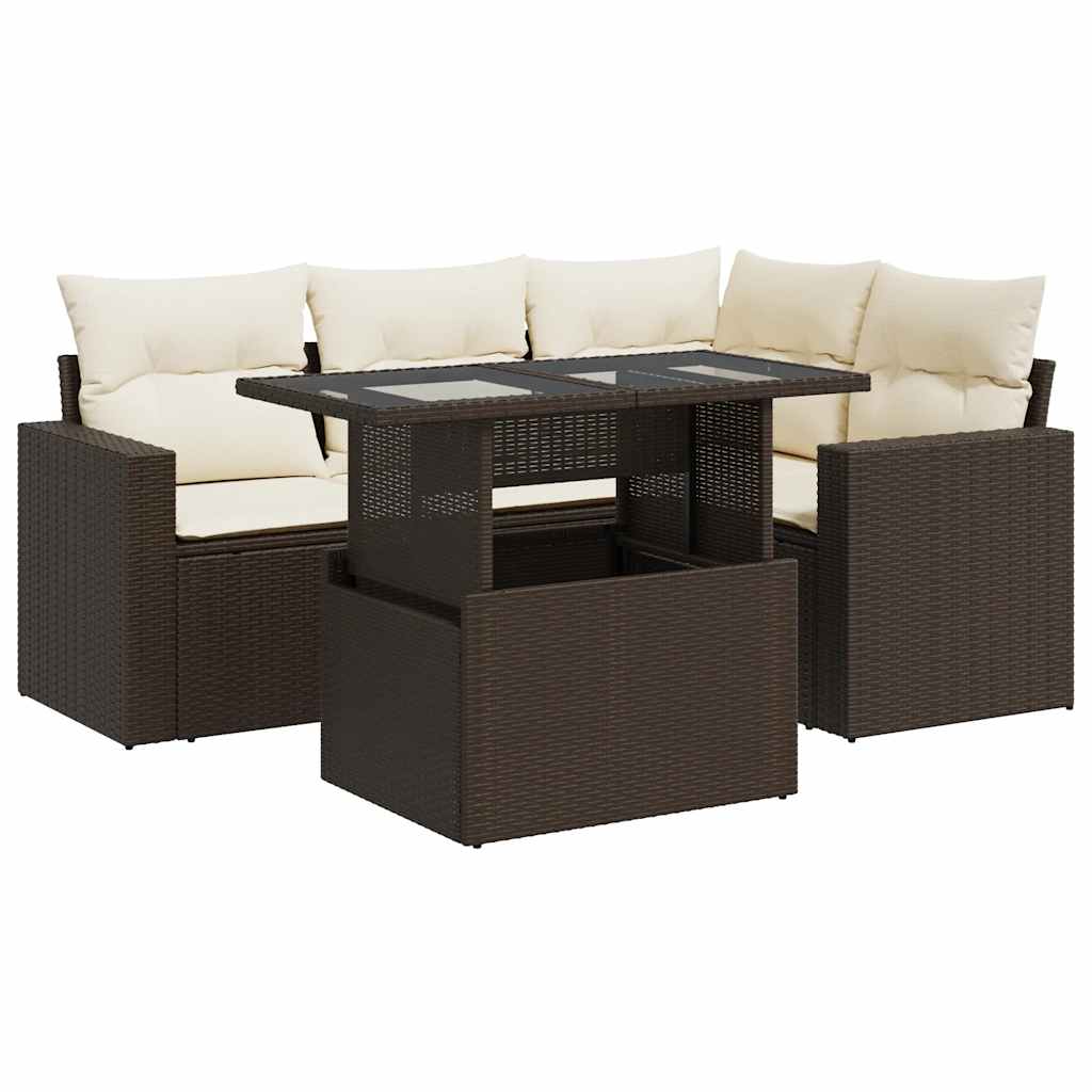 5-dijelni set vrtnih sofa s jastucima poliratan smeđi