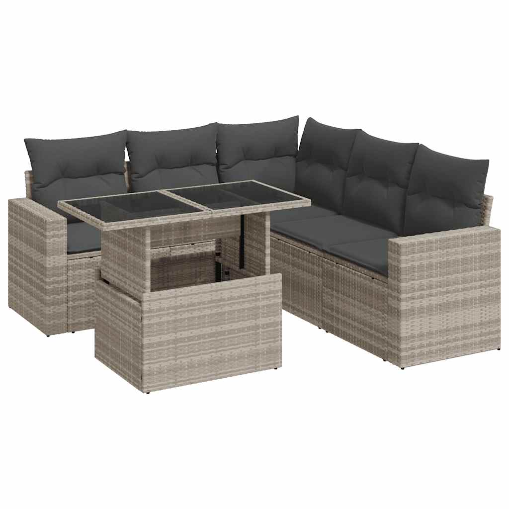 6-dijelni set vrtnih sofa od poliratana s jastucima svjetlosivi