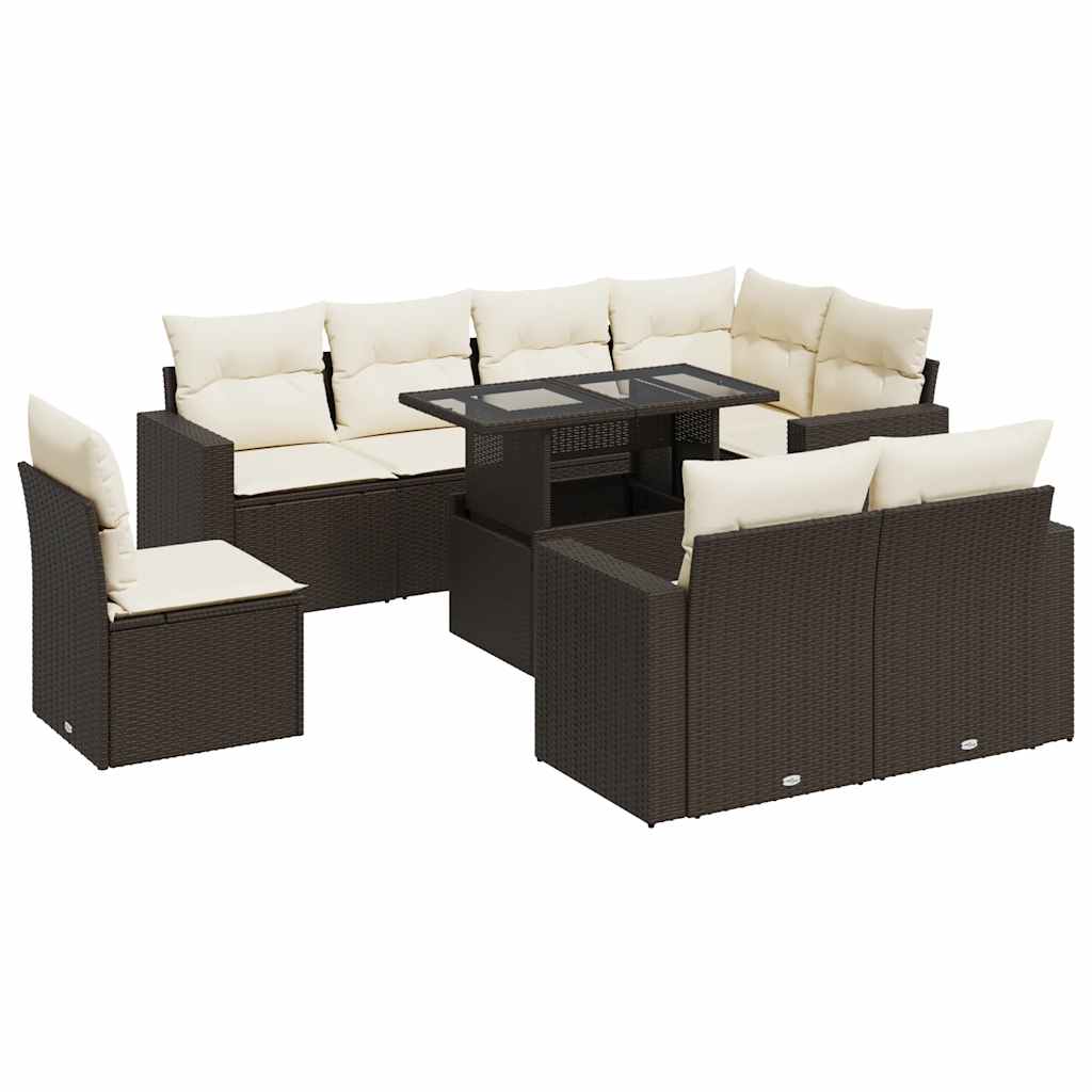 9-dijelni set vrtnih sofa s jastucima poliratan smeđi