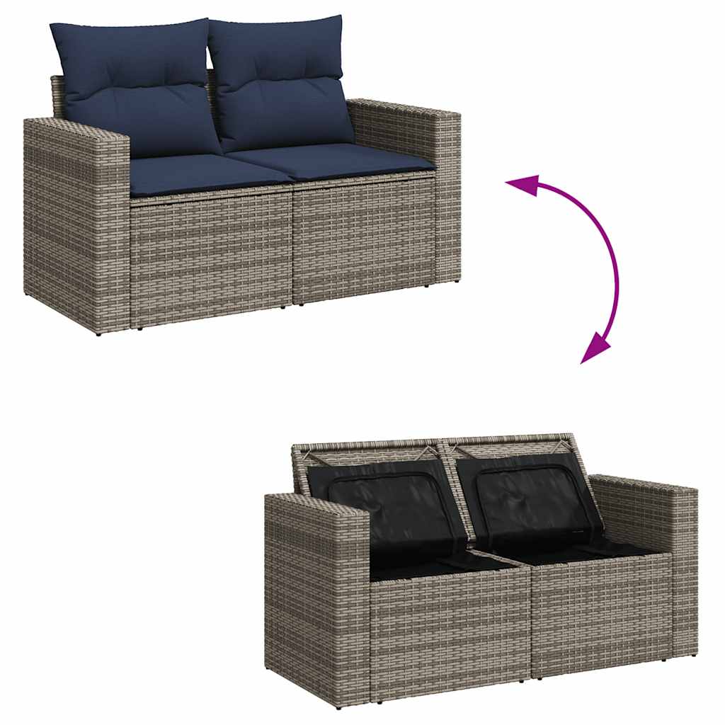 11-dijelni set vrtnih sofa poliratan i bagrem s jastucima sivi