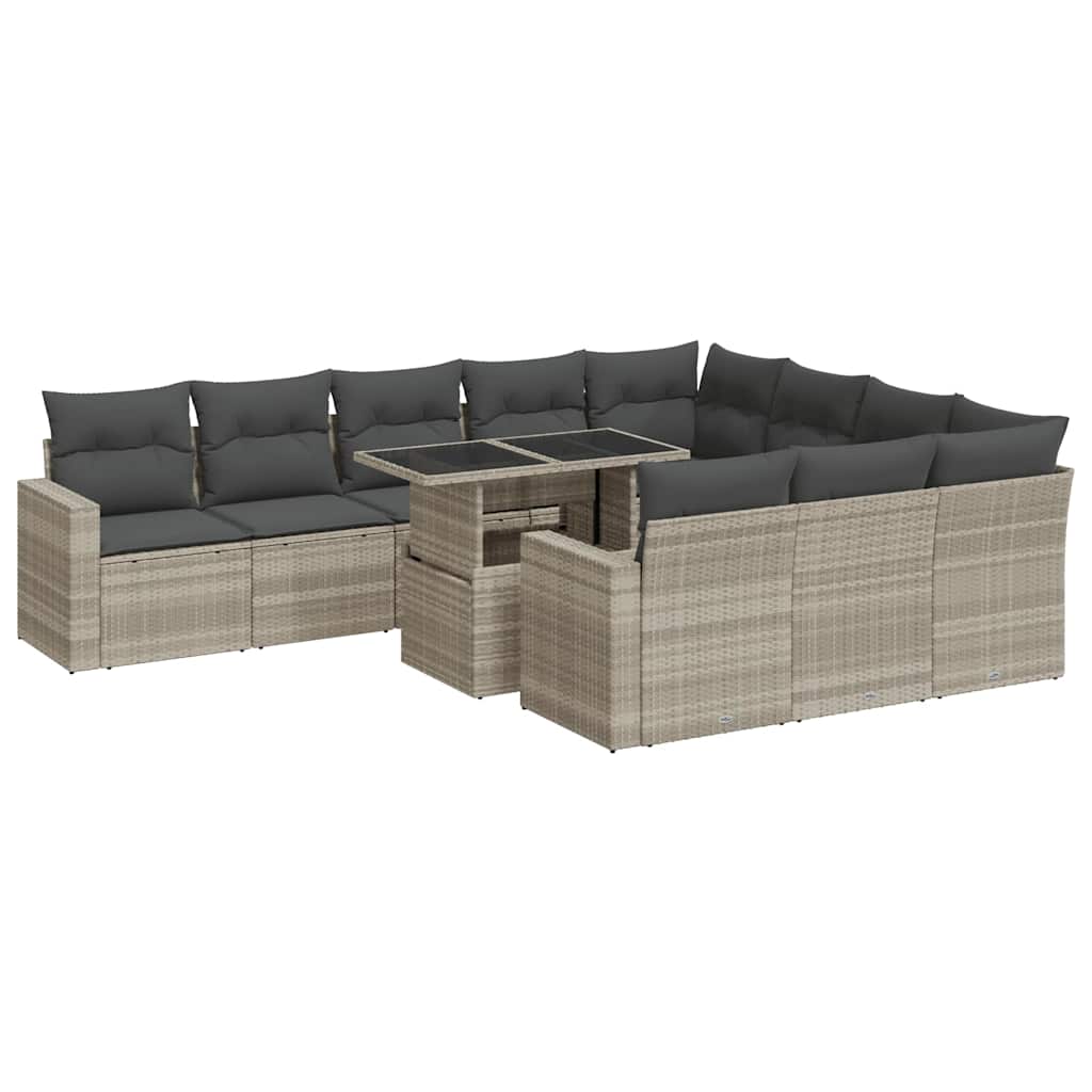 11-dijelni set vrtnih sofa poliratan s jastucima svijetlosivi