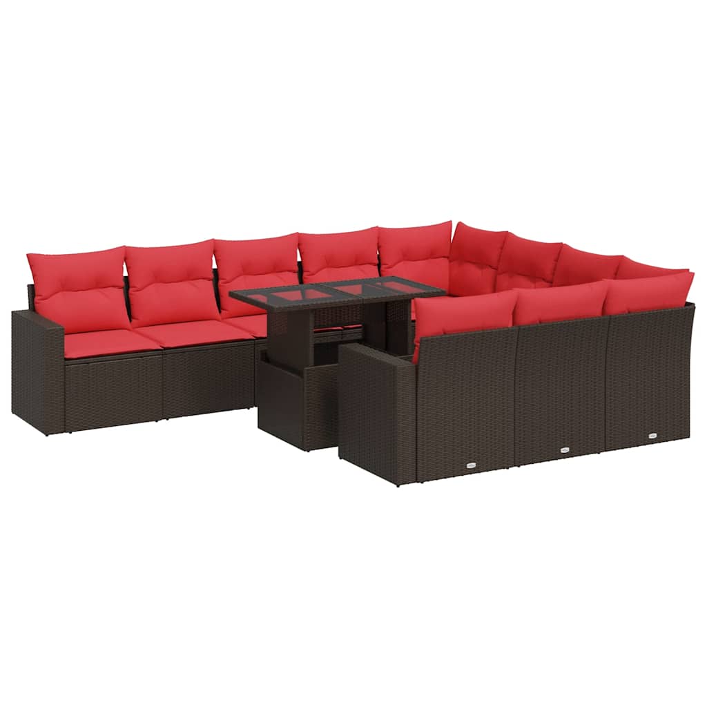 11-dijelni set vrtnih sofa poliratan i bagrem s jastucima smeđi